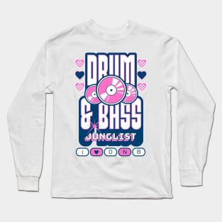 DRUM AND BASS  - 3 Records & Hearts (Navy/Pink) Long Sleeve T-Shirt